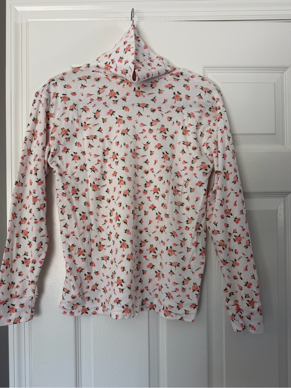 One Step Up White Long-Sleeve Turtleneck with Pink Floral Print